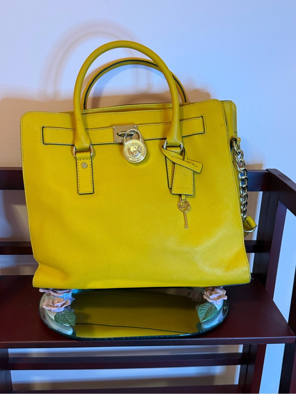 Michael Kors Yellow Saffiano Satchel with Gold Hardware